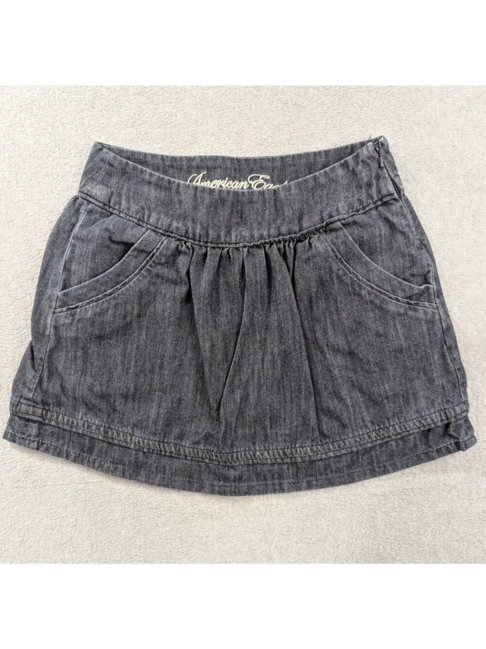 American Eagle Skirt Womens 0 Blue Denim Pleated A-Line Mini Pockets Zip